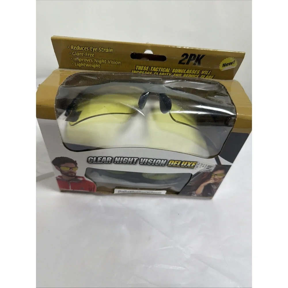 2 Pk Clear Night Vision Yellow Deluxe Glasses + Soft Carry Bags NEW